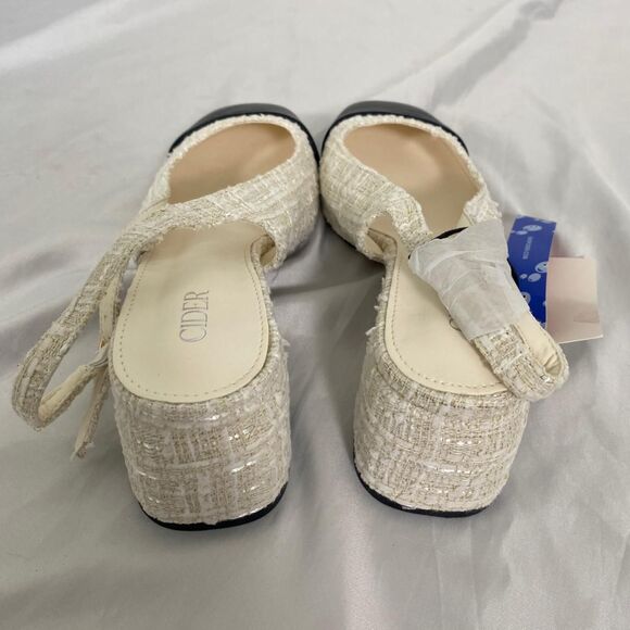 Cider Coquette Cream White Black Color Block Mary Jane Sling Back Heels 7.5 - Picture 5 of 8